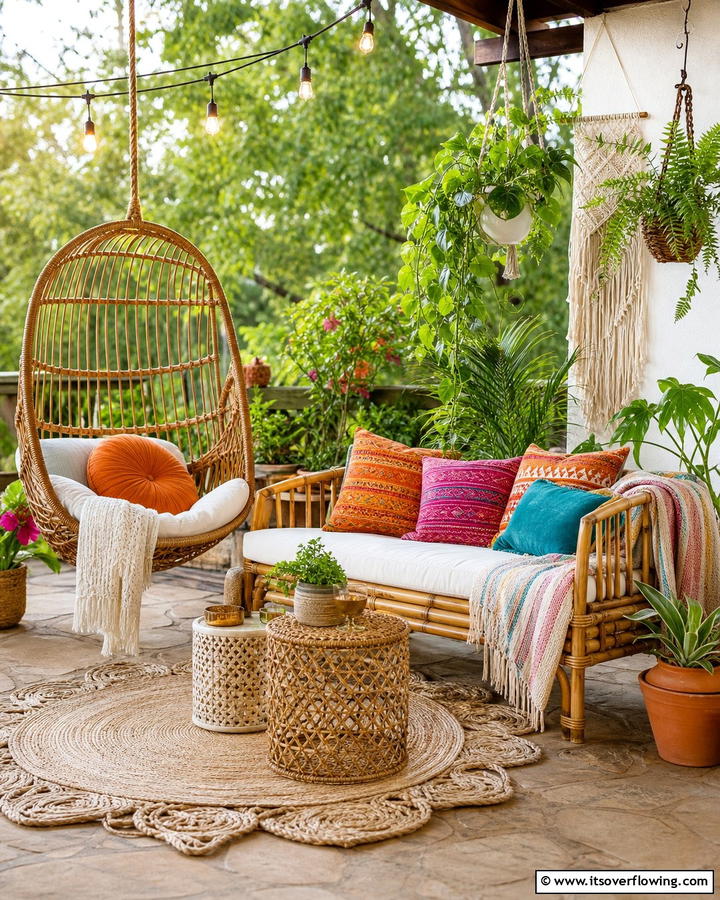 Woven Furniture for Natural Appeal - 25 Cozy Boho Patio Ideas for Relaxing Outdoor Spaces