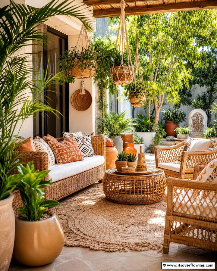 Woven Furniture for a Natural Touch - 25 Cozy Boho Patio Ideas for Relaxing Outdoor Spaces