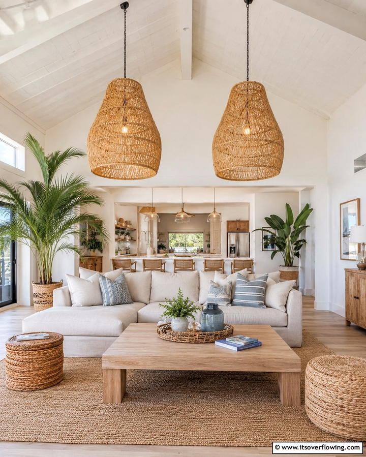 Woven Light Fixtures - 25 Tropical Living Room Ideas for a Vibrant Space