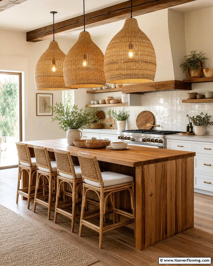 Woven Light Fixtures - 25 Boho Kitchen Ideas for a Cozy and Eclectic Vibe