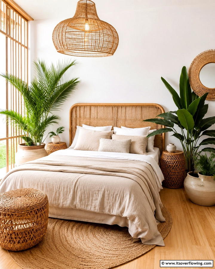 Woven Rattan Accents - 25 Serene Asian Bedroom Ideas for a Peaceful Space