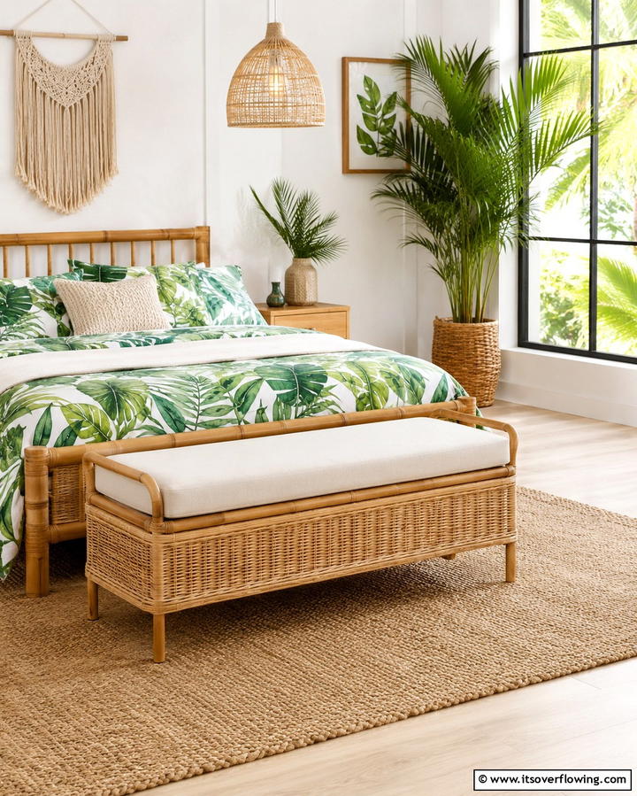 Woven Rattan Bench - 25 Stunning Bedroom Bench Ideas for a Cozy Retreat