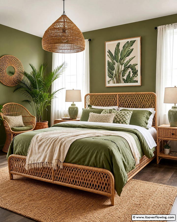 Woven Rattan Furniture - 20 Green Boho Bedroom Ideas for a Relaxing Retreat