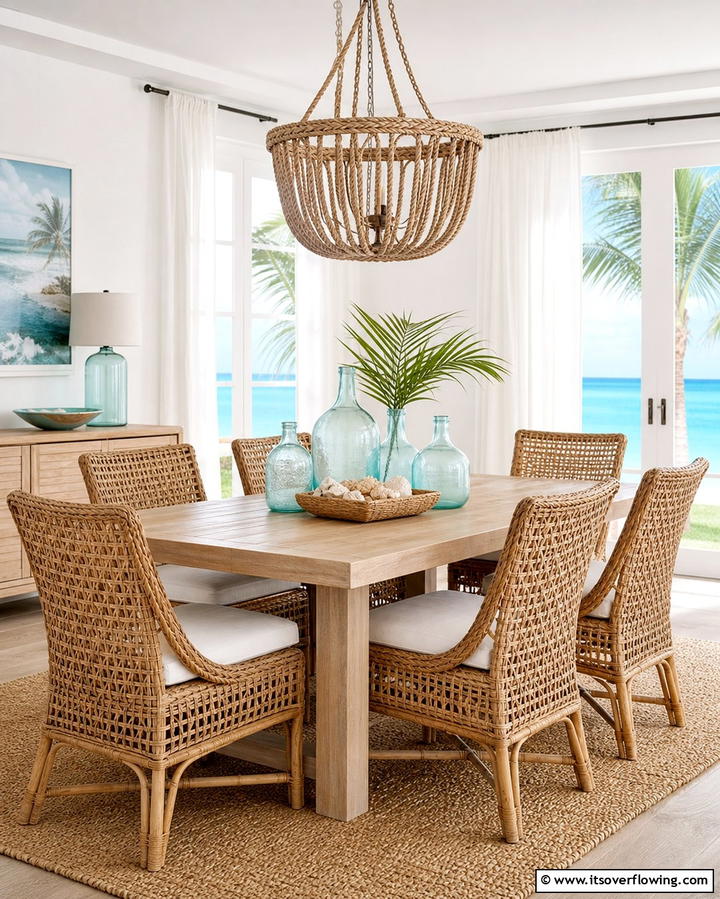 Woven Rattan or Wicker Chairs - 25 Coastal Dining Room Ideas for a Beachy Vibe