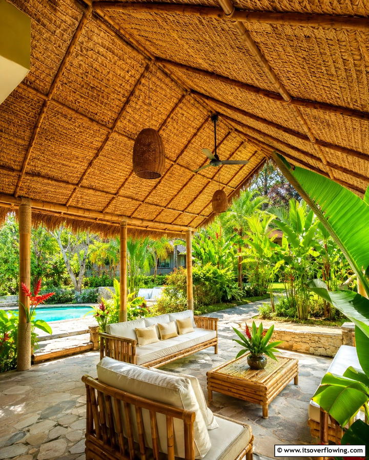 Woven Reed Ceiling - 25 Patio Ceiling Ideas for Stylish Outdoor Spaces