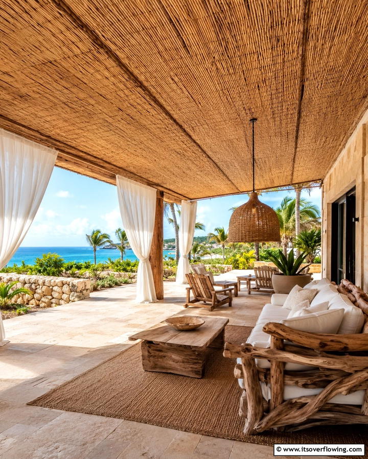 Woven Reed Ceilings for Natural Texture - 25 Patio Ceiling Ideas for Stylish Outdoor Spaces