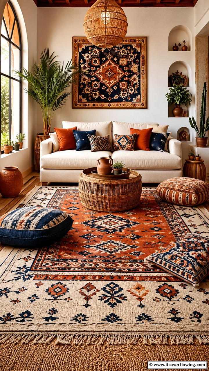 Woven Rug Wonders - 30 Boho Chic Living Room Ideas for a Cozy and Eclectic Vibe