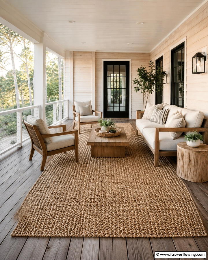 Woven Rugs for Texture - 25 Rustic Porch Ideas to Create a Cozy Outdoor Retreat