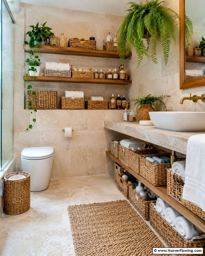 Woven Storage Baskets - 25 Earthy Bathroom Ideas for a Natural Retreat
