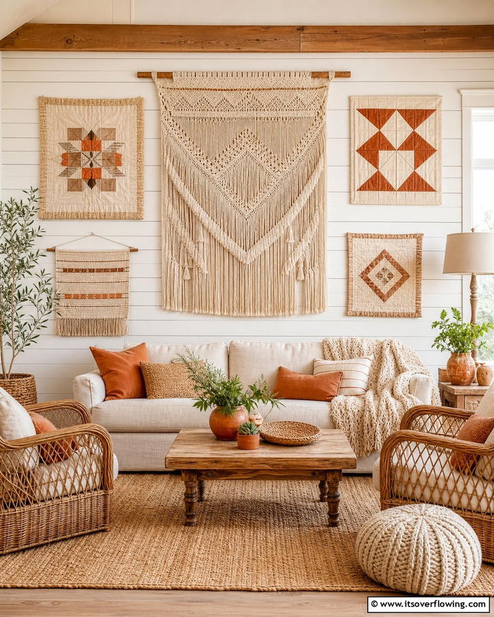Woven Textile Art - 21 Farmhouse Wall Decor Ideas for Rustic Charm and Warmth