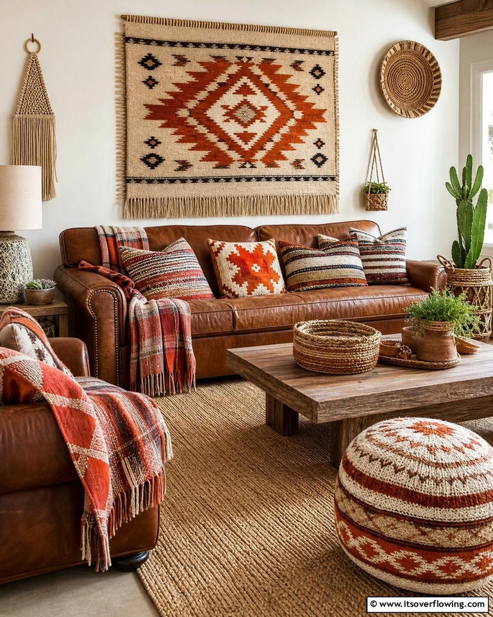 Woven Textile Designs - 30 Western Living Room Ideas for Cozy Rustic Ambiance