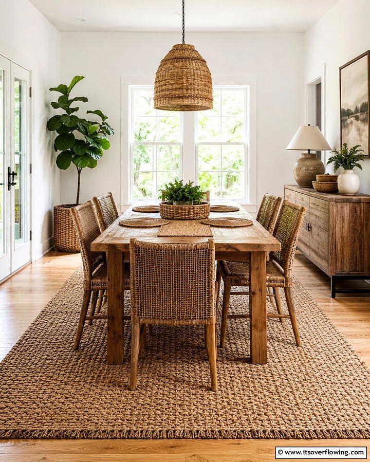 Woven Textures and Rugs - 30 Rustic Dining Room Ideas for Cozy Family Gatherings
