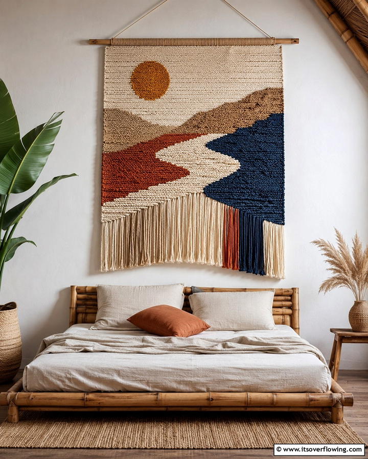Woven Wall Hanging - 25 No Headboard Ideas for a Modern and Minimalist Bedroom