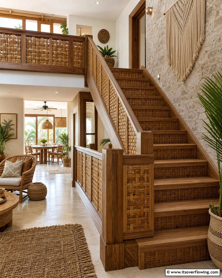 Woven Wood Details - 30 Wooden Staircase Ideas for Modern and Rustic Homes