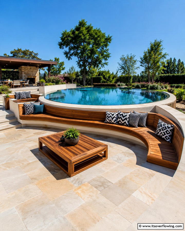 Wrap Around Bench Seating - 25 Semi Inground Pool Ideas for a Stunning Backyard
