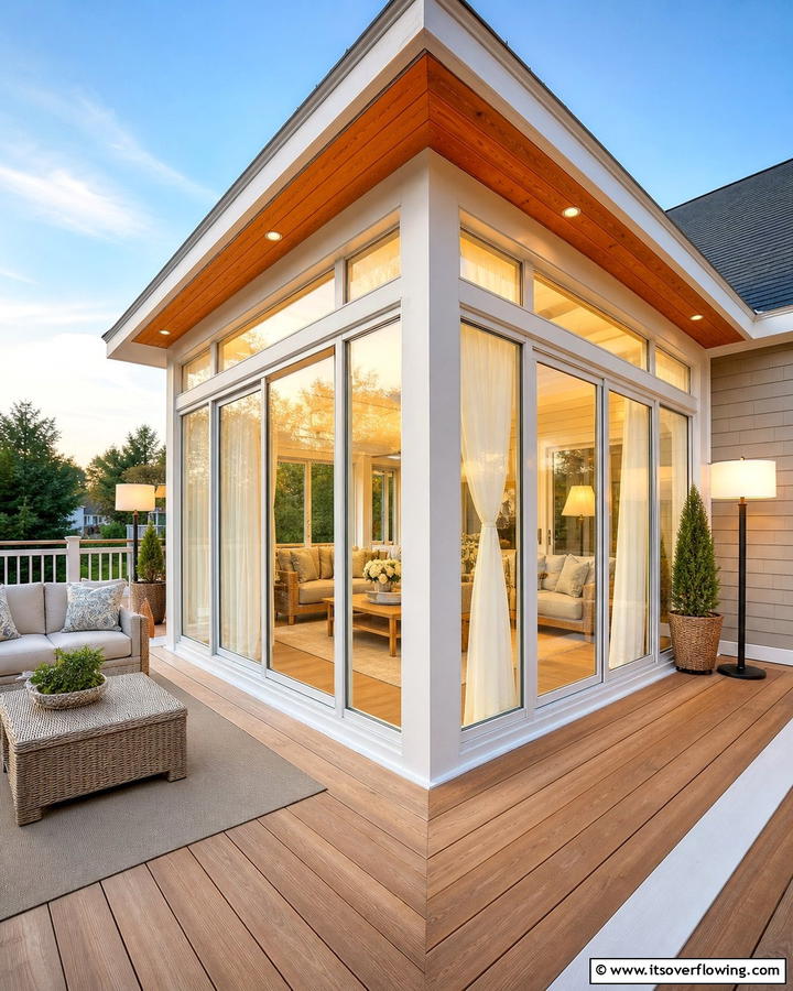 Wraparound Deck with Corner Sunroom - 25 Sunroom and Deck Combo Ideas for Seamless Indoor-Outdoor Living