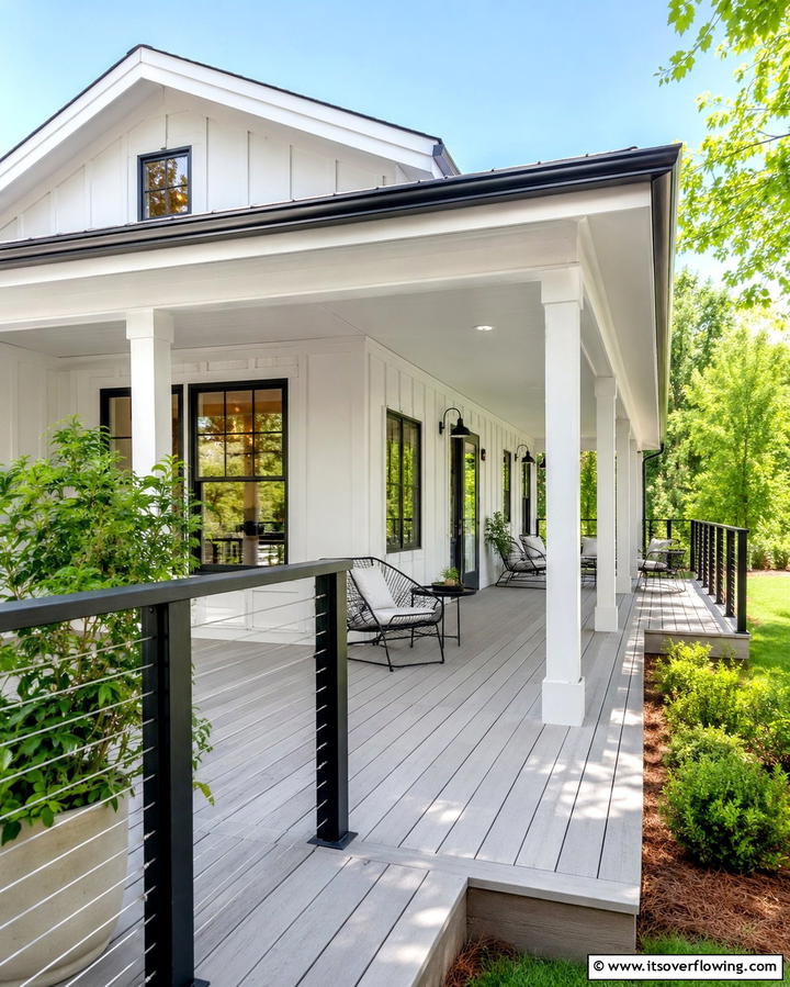 Wraparound Porch with Modern Railing - 25 Modern Cottage House Exterior Ideas for a Charming Look