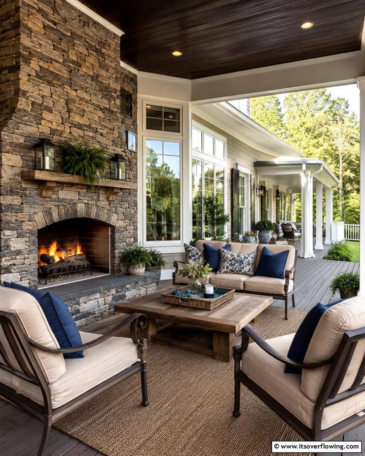 Wraparound Porch with a Fireplace - 30 Large Front Porch Ideas to Boost Outdoor Living Spaces