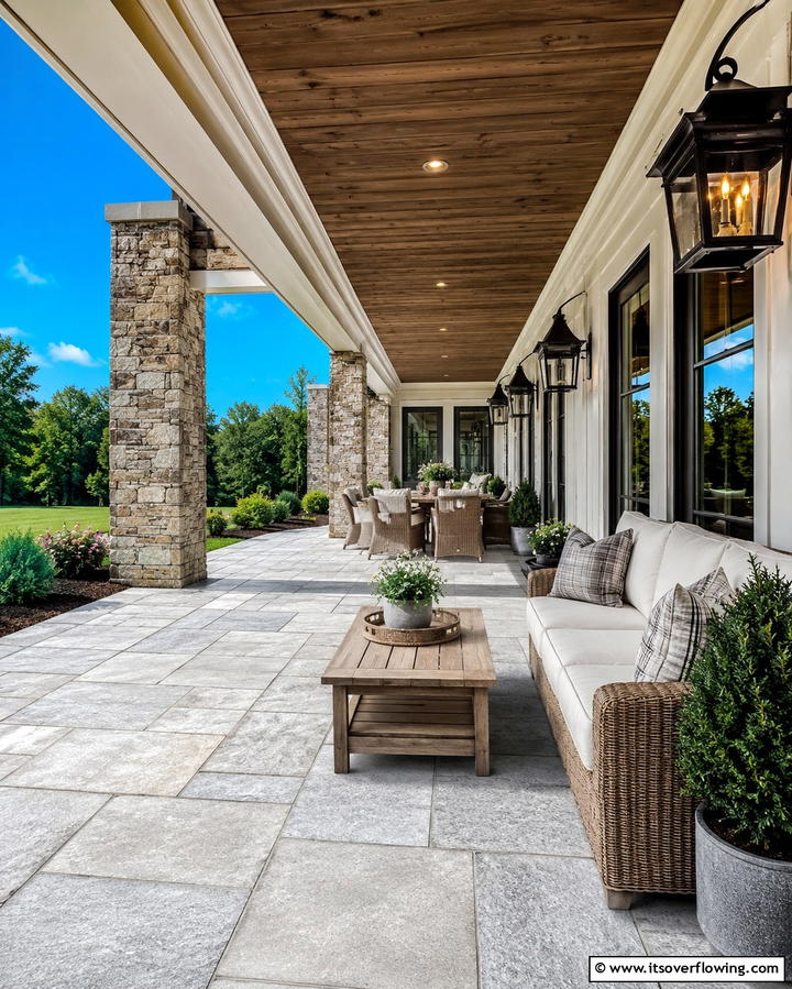 Wraparound Stone Porch - 25 Stone Porch Ideas to Enhance Your Home’s Curb Appeal
