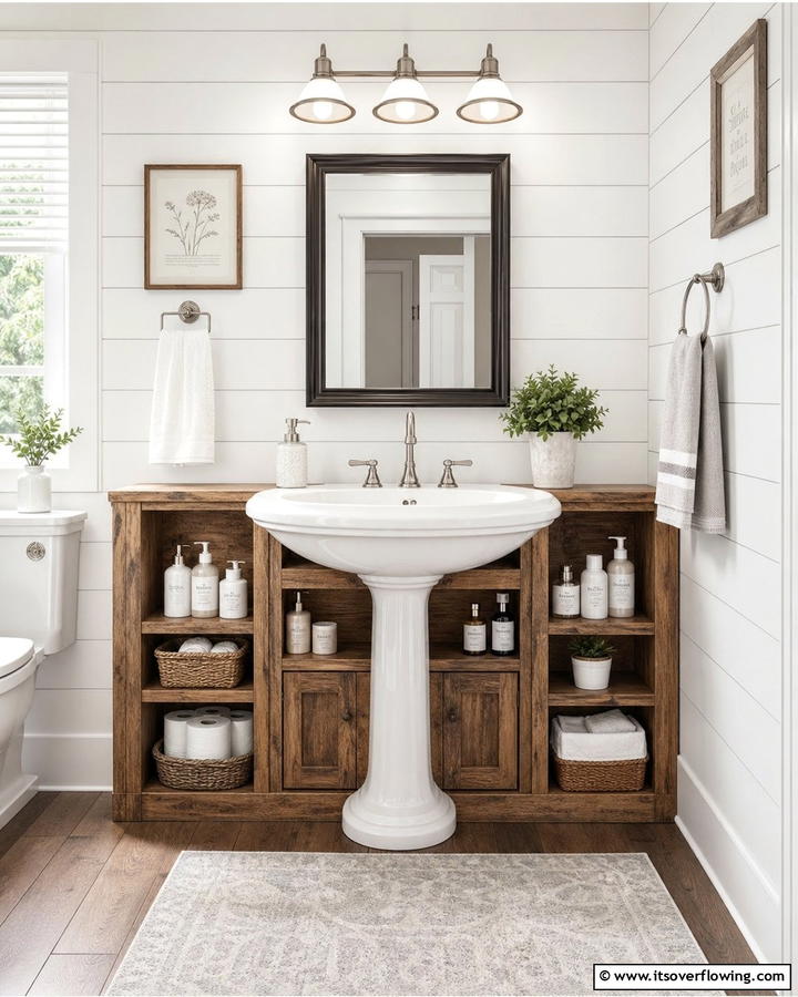 Wraparound Storage Units - 20 Pedestal Sink Storage Ideas for Organized Bathrooms