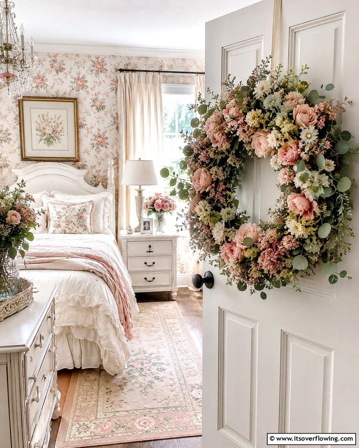 Wreath Adorned Door for All Seasons - 25 Creative Bedroom Door Decorating Ideas for Style
