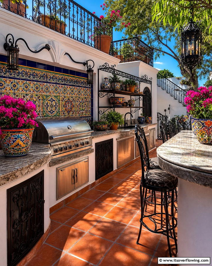 Wrought Iron Accents - 20 Mexican Outdoor Kitchen Ideas for Vibrant Spaces
