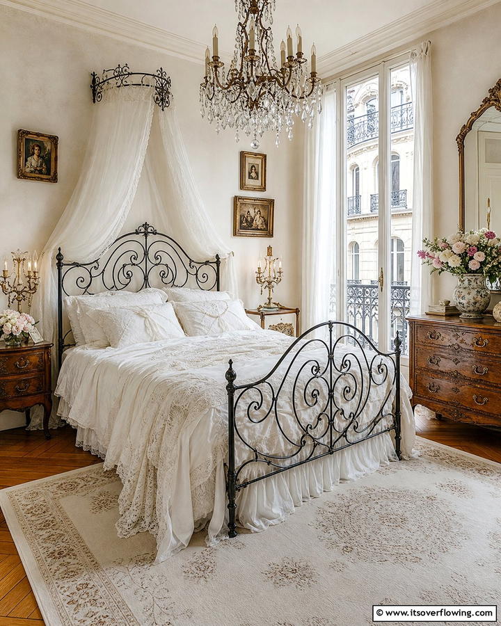 Wrought Iron Bed Frames - 20 Parisian Themed Bedroom Ideas for Elegant Living