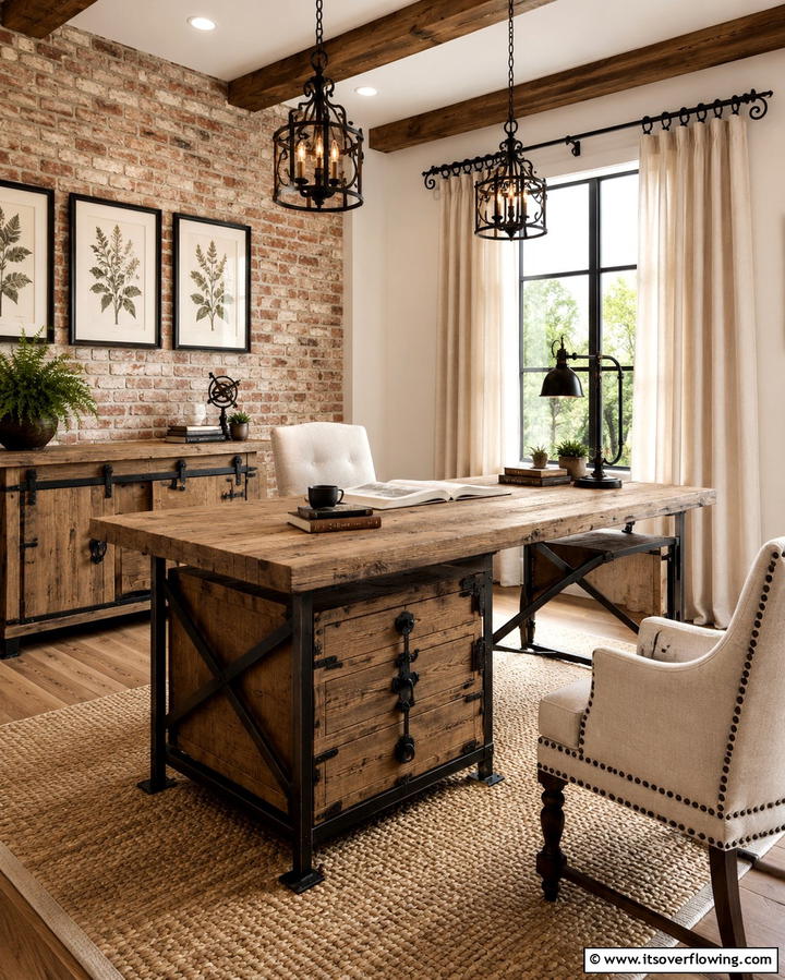 Wrought Iron Decorative Details - 30 Rustic Home Office Ideas for a Cozy Workspace