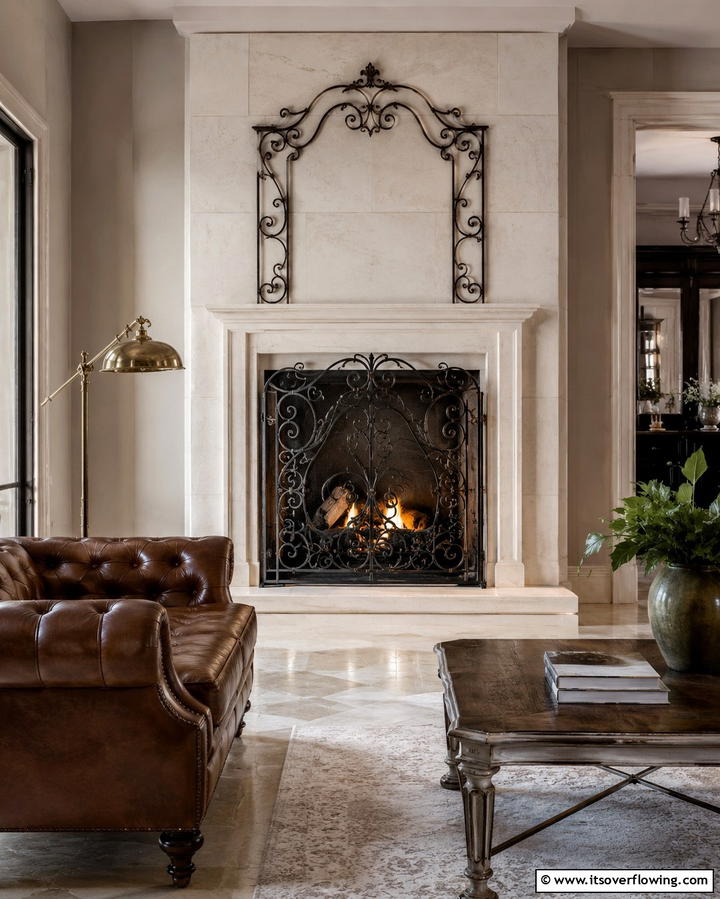 Wrought Iron Detail Mastery - 30 French Country Fireplace Ideas- Rustic Charm