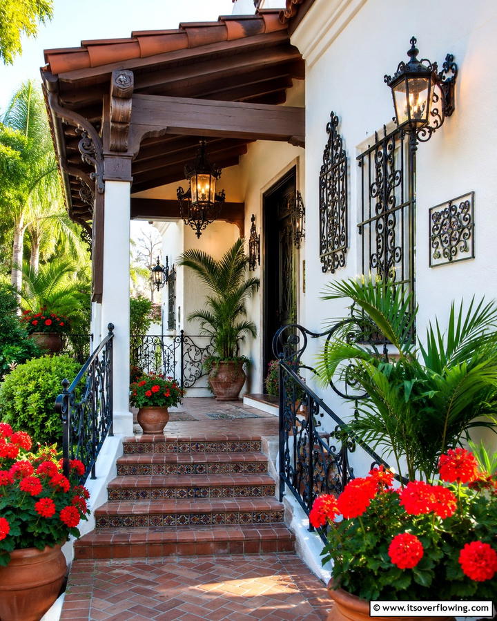 Wrought Iron Details - 30 Spanish Style Front Porch Ideas for Mediterranean Charm