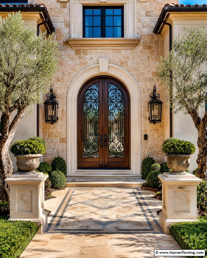 Wrought Iron Details - 25 Double Front Door Ideas for a Grand Entrance