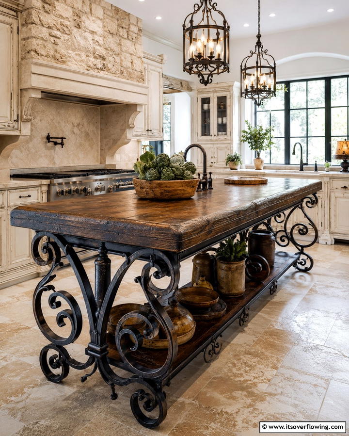 Wrought Iron Details - 25 Rustic Kitchen Island Ideas for a Cozy Cooking Space