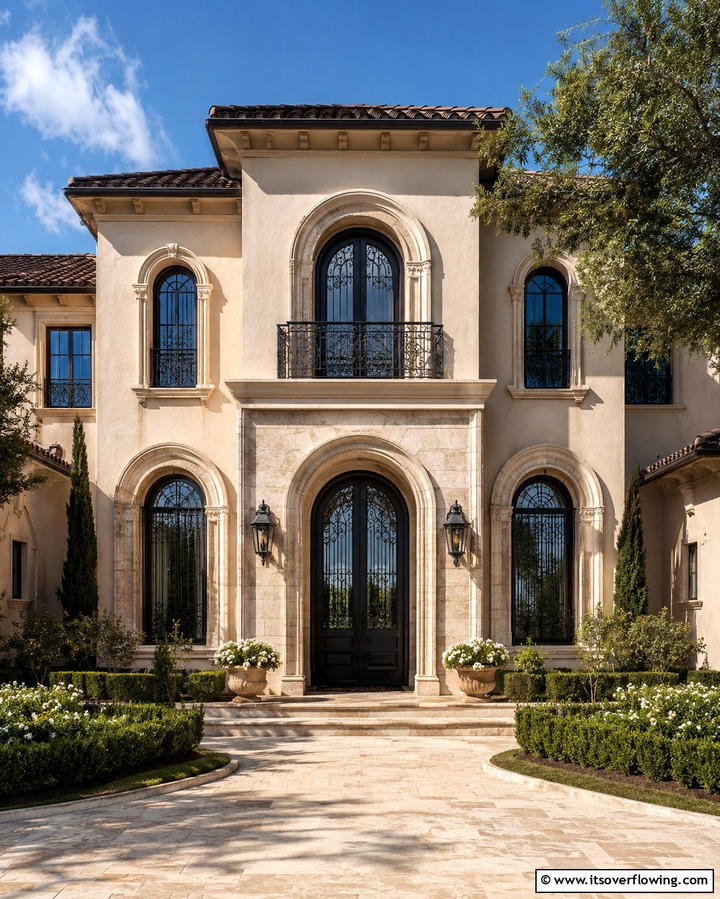 Wrought Iron Details for Artistic Accents - 30 Mediterranean House Exterior Ideas for Coastal Charm