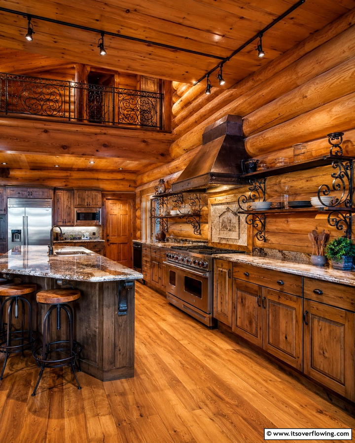 Wrought Iron Details for Rustic Elegance - 25 Log Cabin Kitchen Design Ideas for a Rustic Look
