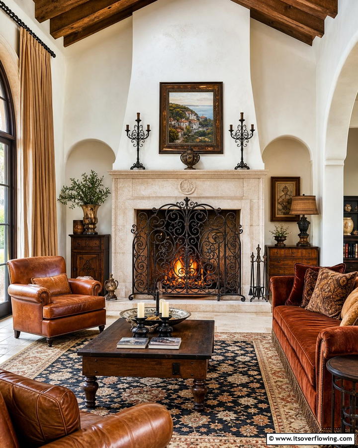 Wrought Iron Elements - 20 Mediterranean Fireplace Ideas for a Warm Ambiance