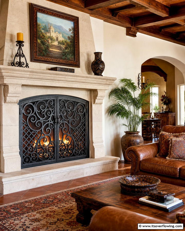 Wrought Iron Fireplace Doors - 25 Spanish Style Fireplace Ideas for Cozy Living Spaces