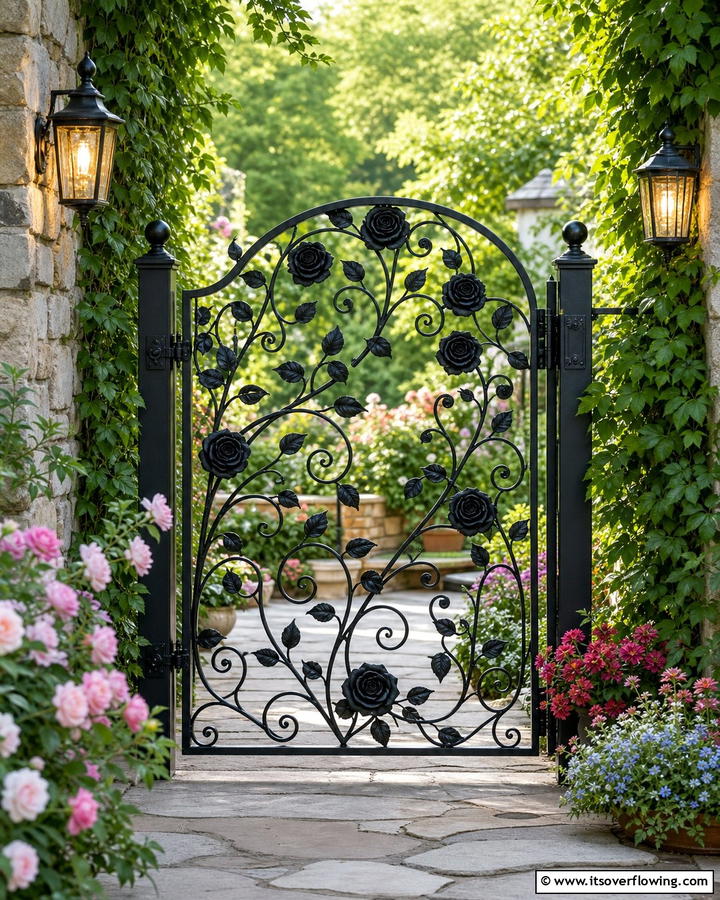 Wrought Iron Floral Pattern - 30 Deck Gate Ideas for Safety and Outdoor Style