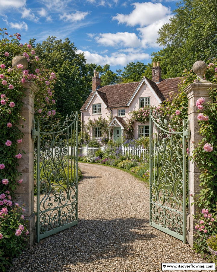 Wrought Iron Gates - 20 Charming Cottagecore House Exterior Ideas