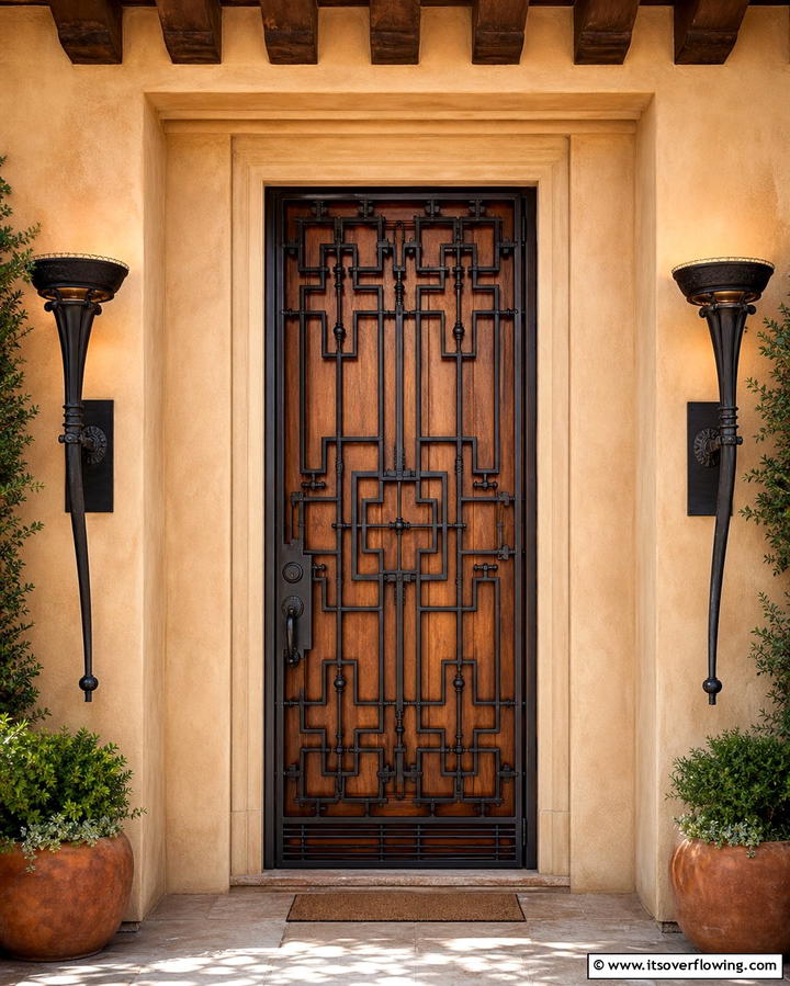 Wrought Iron Grilles on Doors - 25 Mediterranean Front Door Ideas for a Warm Welcome
