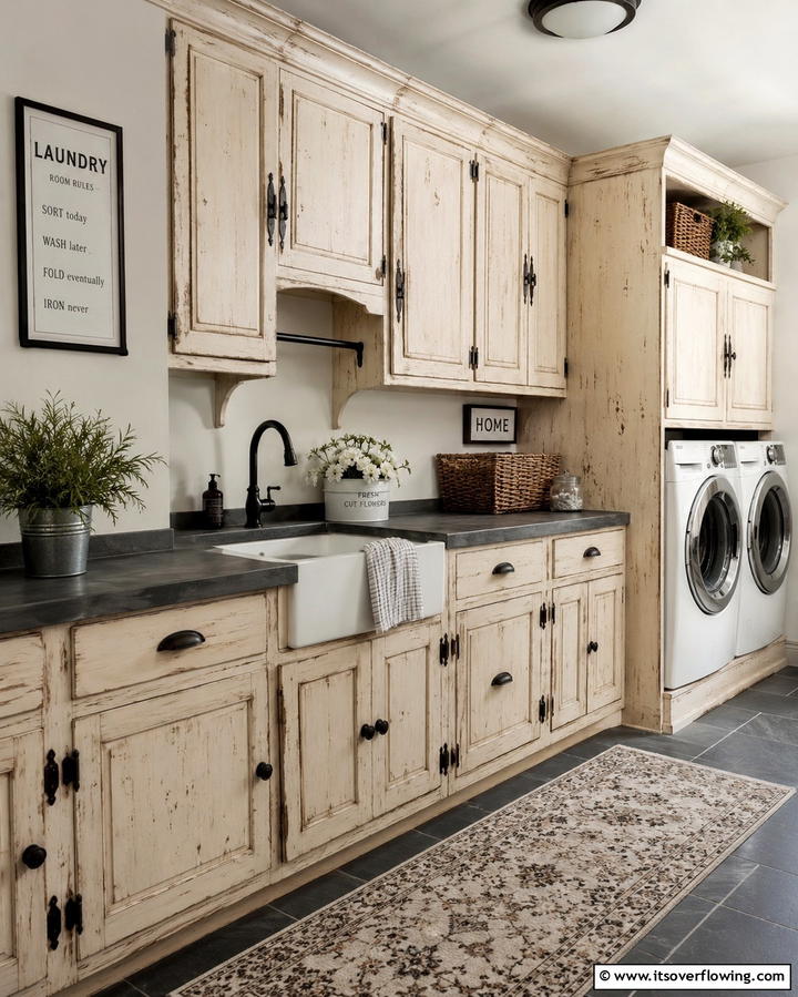 Wrought Iron Hardware - 30 Rustic Laundry Room Ideas for Functional Farmhouse Style