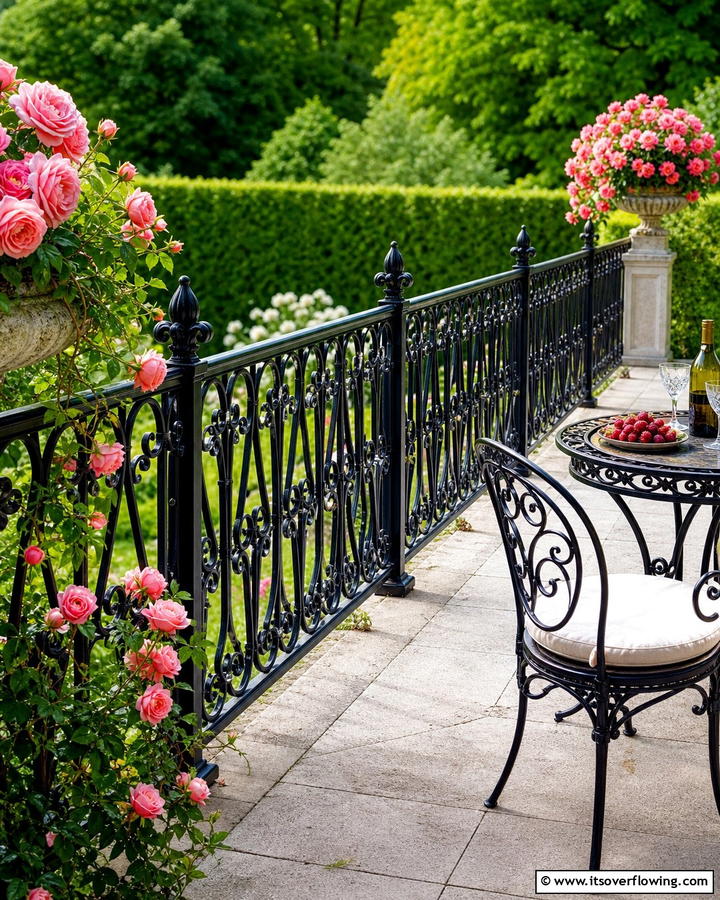Wrought Iron Railing with Ornate Details - 21 Deck Railing Ideas for Style and Safety