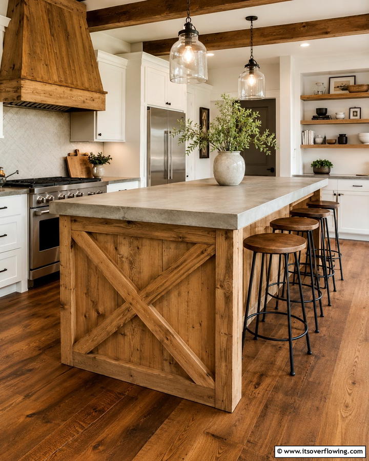 X Brace Details - 25 Farmhouse Kitchen Island Ideas for Rustic Charm