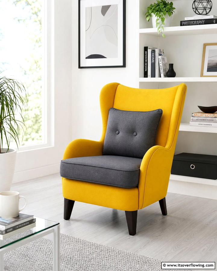 Yellow Accent Chair with Grey Cushions - 25 Grey and Yellow Living Room Ideas