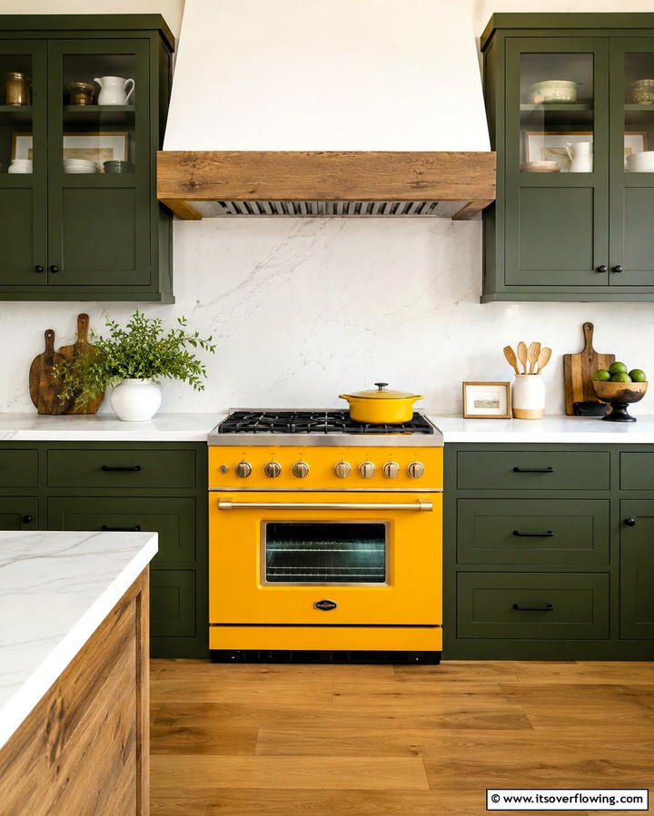 Yellow Appliances with Green Cabinets - 25 Green and Yellow Kitchen Ideas for Freshness