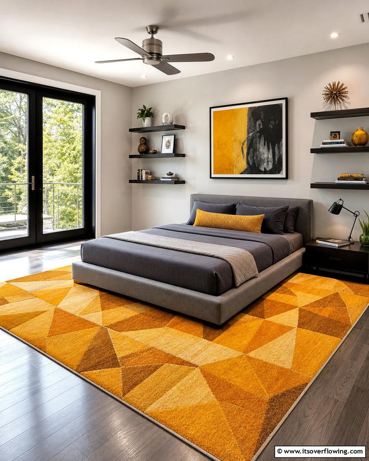 Yellow Area Rug on Grey Flooring - 25 Yellow and Grey Bedroom Ideas for a Chic Look