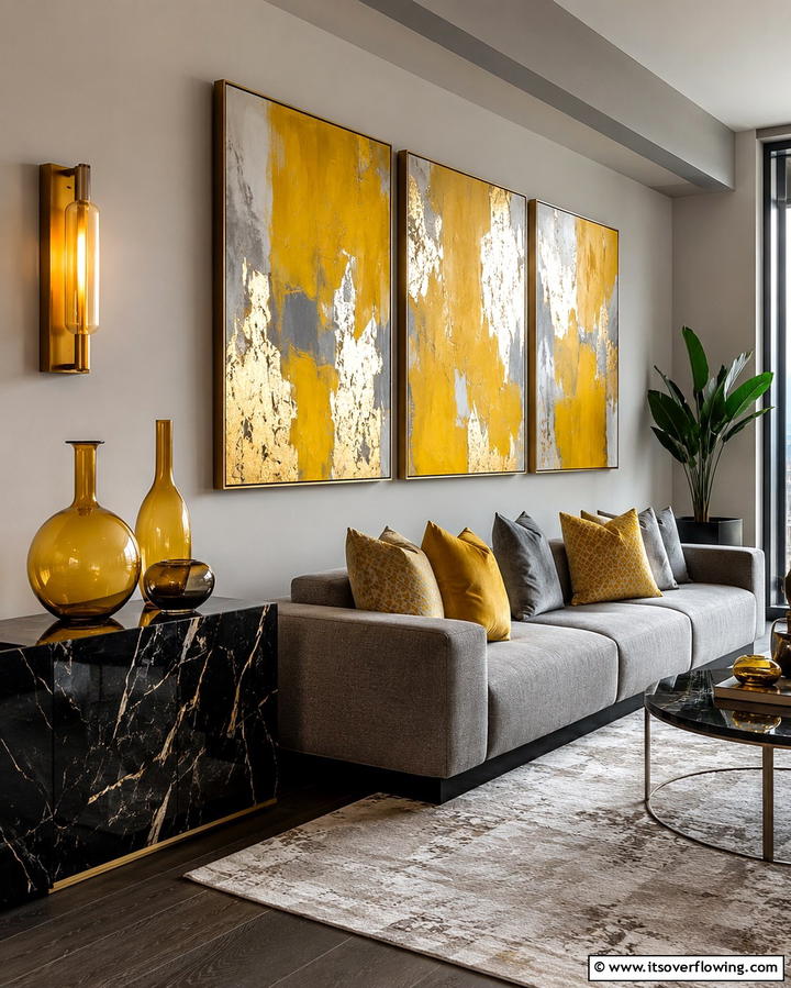 Yellow Artwork and Wall Decor - 25 Yellow Living Room Ideas to Brighten Your Home
