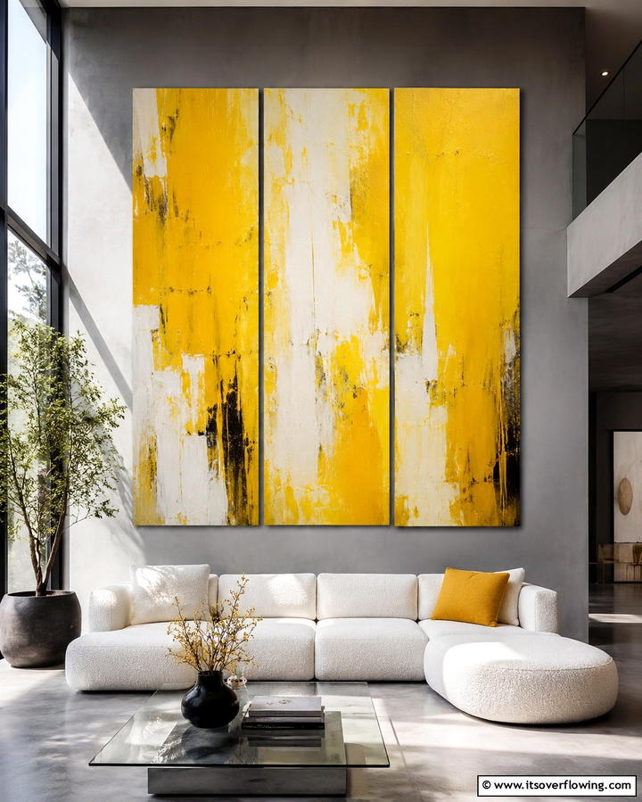 Yellow Artwork for a Creative Vibe - 25 Yellow Living Room Ideas to Brighten Your Home