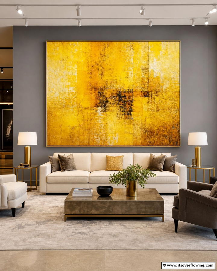 Yellow Artwork on Grey WallsOne - 25 Grey and Yellow Living Room Ideas