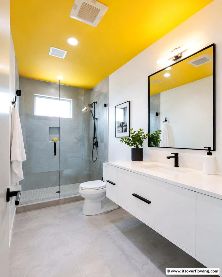 Yellow Ceiling Accents - 30 Cheerful Yellow Bathroom Decor Ideas for 2024