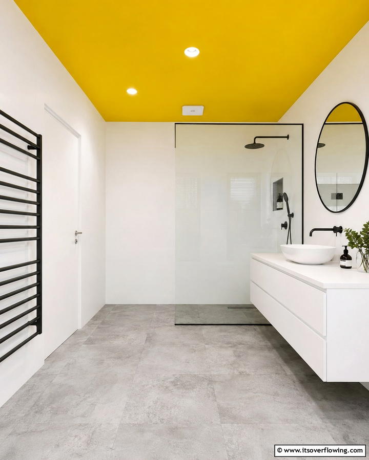 Yellow Ceiling Pop - 30 Cheerful Yellow Bathroom Decor Ideas for 2024